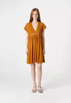 Дневное платье Viamline V-Neck Short VILA, медово-имбирный