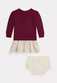 Дневное платье WOVEN SKIRT FLEECE DRESS & BLOOMER SET Polo Ralph Lauren, темно-красный