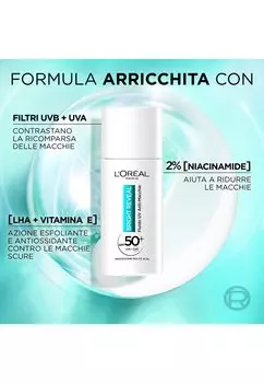 Дневной крем Bright Reveal Fluido Uv AntiпрозрачныйMacchie Spf 50+, Protezione Molto Alta + Niacinamide + Lha + Vitamina E, 50 Ml L'Oral, прозрачный