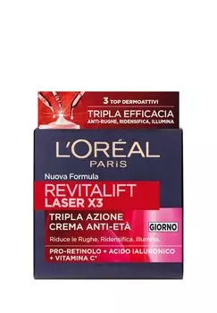 Дневной крем Crema Viso Giorno Revitalift Laser X3, Azione Antirughe Anti-Et Con Acido Ialuronico E Pro-Xylane, 50 Ml L'Oral, -