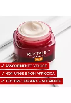 Дневной крем Crema Viso Giorno Revitalift Laser X3, Azione Antirughe AntiпрозрачныйEt Con Acido Ialuronico E ProпрозрачныйXylane, Protezione Spf 25, 50 Ml L'Oral, прозрачный