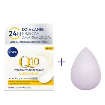 Дневной крем с фильтром + спонж Nivea, Q10 Power