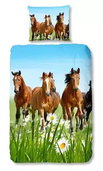 Доброе утро Детское постельное белье Renforcee - лошади, луг, зеленый 135 х 200 см лошади, луг, зеленый Good Morning