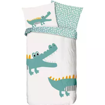 Доброе утро детское постельное белье "Крокодил", 100% хлопок, 135х200, молния, двусторонний вид, детский, крокодил Good Morning, белый/зелено-синий/мультиколор