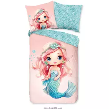Доброе утро детское постельное белье «Alisse», хлопок, 135х200, молния, двусторонняя, детское, девочка-русалка Good Morning, цвет trkis