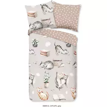 Доброе утро детское постельное белье «Catlife», хлопок, 135х200, молния, двусторонний вид, детский, кот, серый Good Morning