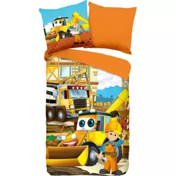 Доброе утро детское постельное белье "Стройка", хлопок, 135х200, молния, двусторонний вид, детский, юный строитель Good Morning, мультиколор/оранжевый