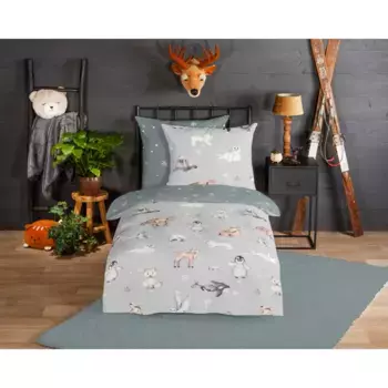 Доброе утро детское постельное белье "Cira", бобер, 135х200, теплое, мягкое, двустороннее, на молнии, детское, зимнее, серое Good Morning, серый