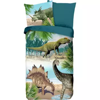 Доброе утро детское постельное белье "Дино", (2 шт.), качество Renforce, 100% хлопок, постельное белье и наволочка на молнии, зимнее и летнее постельное белье, детское и подростковое постельное белье Good Morning, мультиколор/зеленый/синий