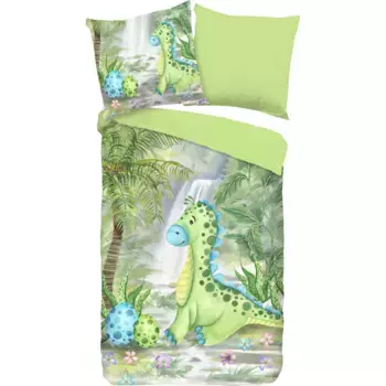 Доброе утро детское постельное белье "Дани", хлопок, 135х200, молния, двусторонний вид, детский, динозавр, мальчик Good Morning, зеленый