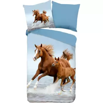 Доброе утро детское постельное белье «Free», хлопок, 135х200, молния, двусторонний вид, ребенок, лошадь, девочка Good Morning, синий/мультиколор