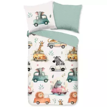 Доброе утро детское постельное белье "Gogo", хлопок, 135х200, молния, двусторонний вид, ребенок, мальчик, транспортные средства Good Morning, зеленый