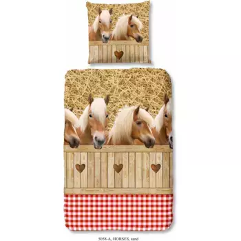Доброе утро детское постельное белье «Haflinger», хлопок, 135х200, молния, двусторонняя, детский, девочка, лошадь, песок Good Morning, цвет natur