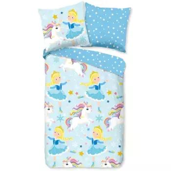 Доброе утро детское постельное белье "Ледяная принцесса", бобер, 135х200, теплое, мягкое, двустороннее, на молнии, для девочек, единорог Good Morning, цвет Blau
