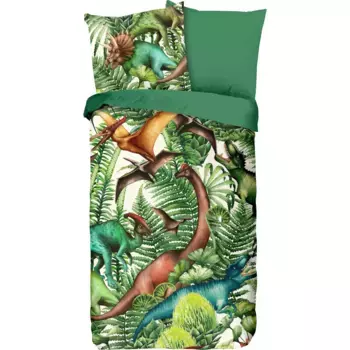 Доброе утро детское постельное белье «Доисторический», хлопок, 135х200, молния, двусторонний вид, детский, мальчик, динозавр зеленый Good Morning