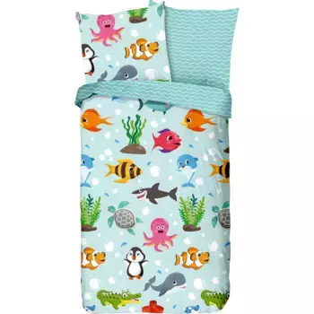 Доброе утро детское постельное белье "Море", хлопок, 135х200, молния, двустороннее, детское, море, животное, бирюзовый Good Morning, мультиколор/синий