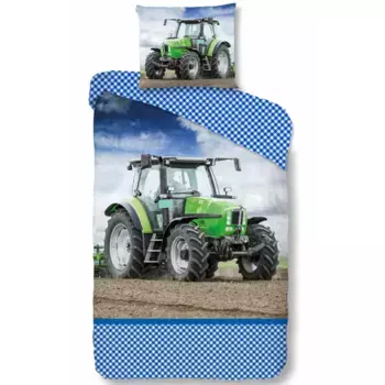 Доброе утро детское постельное белье "Стронг", хлопок, 135х200, молния, двусторонний вид, детский, мальчик, трактор Good Morning, зеленый