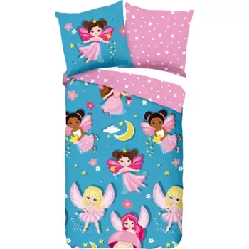 Доброе утро детское постельное белье "Фея", хлопок, 135х200, молния, двусторонний вид, ребенок, девочка, сказка Good Morning, синий/розовый/мультиколор