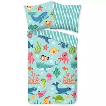 Доброе утро детское постельное белье "Океан", хлопок, 135х200, молния двусторонняя, детский, морское животное, бирюзовый Good Morning, цвет aqua
