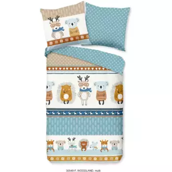 Доброе утро детское постельное белье "Woodland", бобр, 135х200, теплое, мягкое, двусторонний вид, молния, животные, детское Good Morning, цвет blau/sand/natur/wei