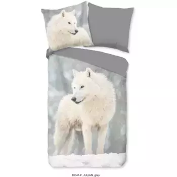 Доброе утро двустороннее постельное белье "Джулиан", бобер, 135х200, зима, теплое, на молнии, двусторонний вид, волк Good Morning, серый