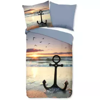 Доброе утро, двустороннее постельное белье «Mar», хлопок, 135x200, молния, двусторонний вид, пляж, море, морской Good Morning, цвет Multi