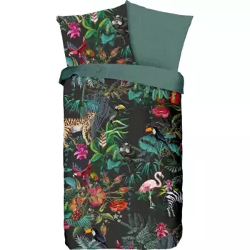 Доброе утро, двустороннее постельное белье «Funky», мако-сатин, 135х200, молния, двусторонний вид, мандала, леопард Good Morning, мультиколор/антрацит/зеленый