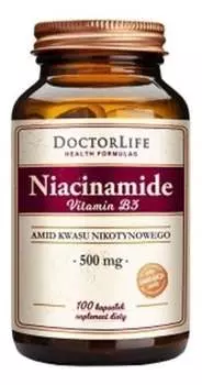 Doctor Life, Ниацинамид Витамин В3, амид никотиновой кислоты 500 мг, 100 капсул