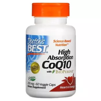 Doctor's Best Ко-энзим High Absorption CoQ10 высокой абсорбции с биоперином 200 мг 60 вегетарианских капсул