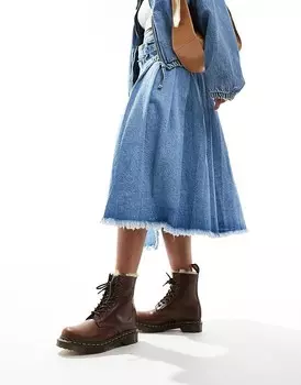 Доктор Dr. Martens – 1460 Serena – Светло-коричневые кожаные ботильоны с 8 рядами люверсов и меховой подкладкой