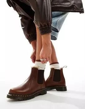 Доктор Martens – 2976 Leonore – Ботинки челси из коричневой кожи на меховой подкладке