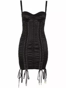 Dolce & Gabbana атласное платье мини со шнуровкой, черный