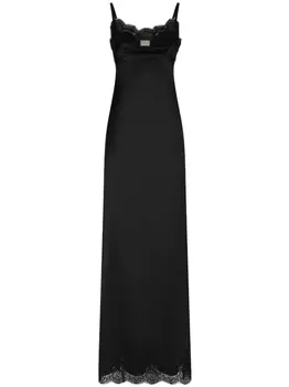 Dolce & Gabbana атласное платье с кружевом, черный