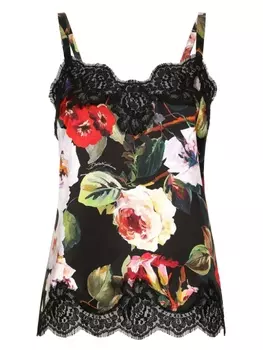 Dolce & Gabbana атласный топ на бретелях с принтом, черный