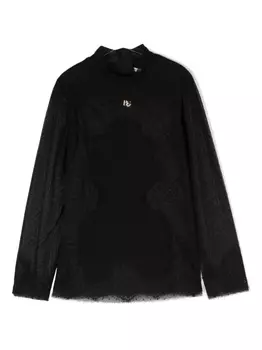Dolce & Gabbana блузка с кружевом и логотипом, черный