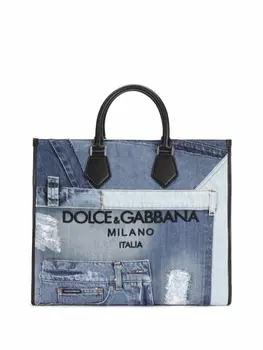 Dolce & Gabbana большая сумка-тоут в технике пэчворк, синий