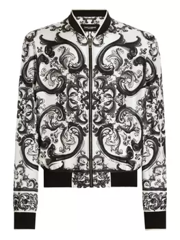 Dolce & Gabbana бомбер с узором Maiolica, белый
