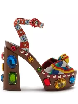Dolce & Gabbana босоножки на платформе с кристаллами, желтый