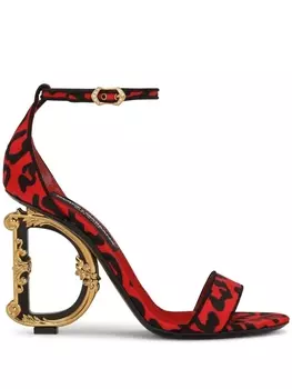 Dolce & Gabbana босоножки с леопардовым принтом и логотипом, красный