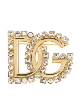 Dolce & Gabbana брошь DG с кристаллами, золотой