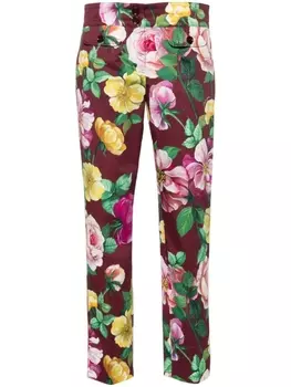 Dolce & Gabbana брюки строгого кроя с цветочным принтом, красный
