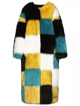 Dolce & Gabbana check-pattern faux-fur coat, желтый
