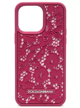 Dolce & Gabbana чехол для iPhone 14 Pro Max с цветочным кружевом, розовый