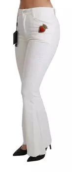 Dolce & Gabbana Chic Flare Женские брюки со средней посадкой и вышивкой, белый