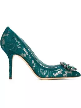 Dolce & Gabbana декорированные кружевные туфли, зеленый
