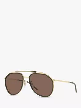Dolce & Gabbana DG227702 Мужские солнцезащитные очки-авиаторы, Золотой/Гавана