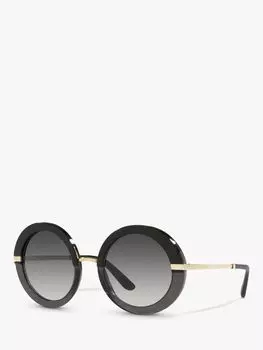Dolce & Gabbana DG4393 Женские круглые солнцезащитные очки, полированный черный/серый с градиентом