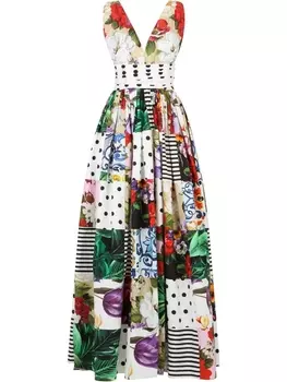 Dolce & Gabbana длинное платье с принтом, белый