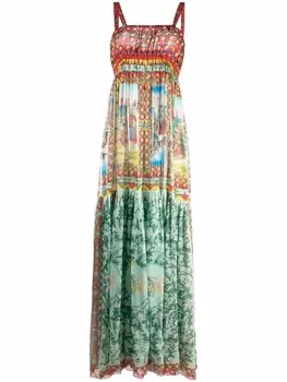 Dolce & Gabbana длинное шифоновое платье с принтом Carretto, зеленый
