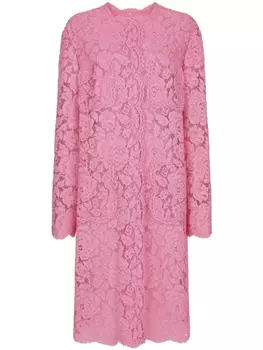 Dolce & Gabbana двубортное пальто из цветочного кружева, розовый